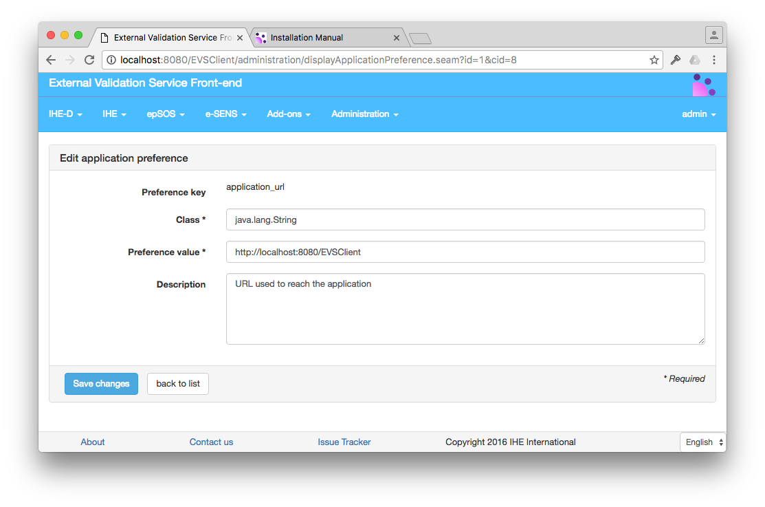 Edit application preference